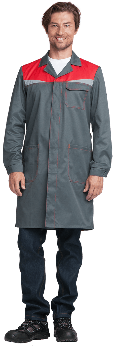 Халат КМ-10 ЛЮКС, серый-красный